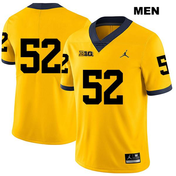 Men's NCAA Michigan Wolverines Karsen Barnhart #52 No Name Yellow Jordan Brand Authentic Stitched Legend Football College Jersey WK25P17QH